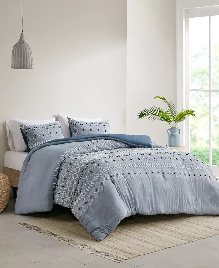 INK+IVY Dora Cotton Chambray 3-Piece Duvet Cover Set， Full Queen