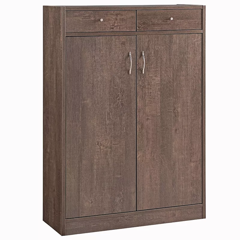 FC Design Walnut Oak Shoe Cabinet with 2 Top Drawers Organizer with Spacious Top