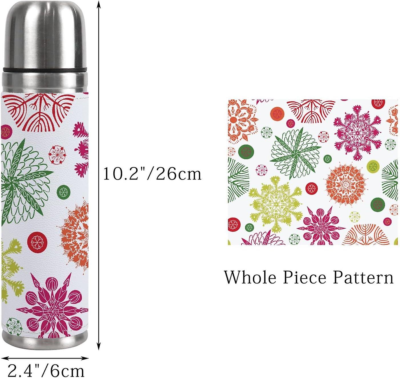 Insulated Mug Stainless Steel Water Bottle Colorful Snowflakes Pattern Vacuum Cup Travel Mug For School Office