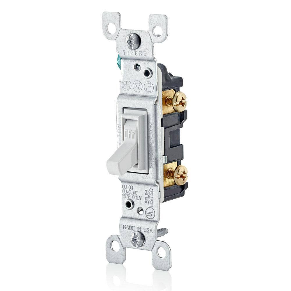 Leviton 15 Amp 120 Volt 3-Way Antimicrobial Treated Toggle Switch White RA2-A1453-2AW