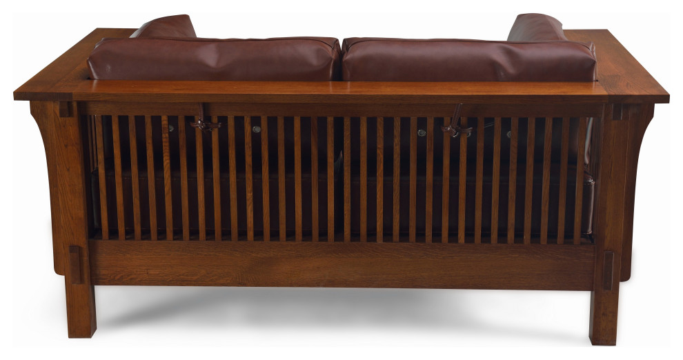 Crofter Style Love Seat Chestnut Brown Leather   Craftsman   Loveseats   by Crafters and Weavers  Houzz