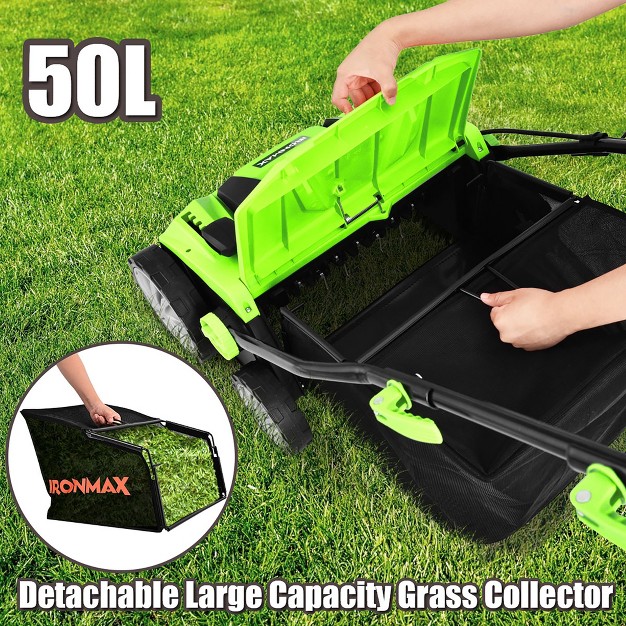 Ironmax 13amp Corded Scarifier 15 x27 x27 Electric Lawn Dethatcher W 50l Collection Bag