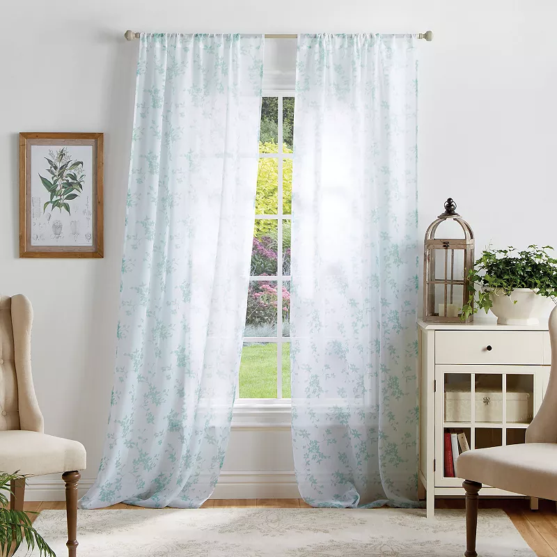 Martha Stewart Bellefield Floral Sheer Poletop 2 Window Curtain Panels