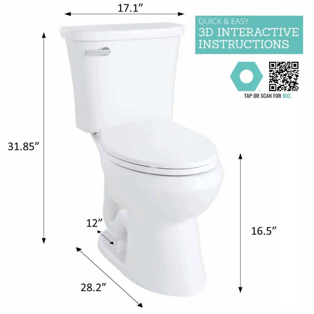 Glacier Bay Power Flush 2-Piece 1.28 Gallons Per Flush GPF Single Flush Elongated Toilet in White with Slow-Close Seat Included N2450E