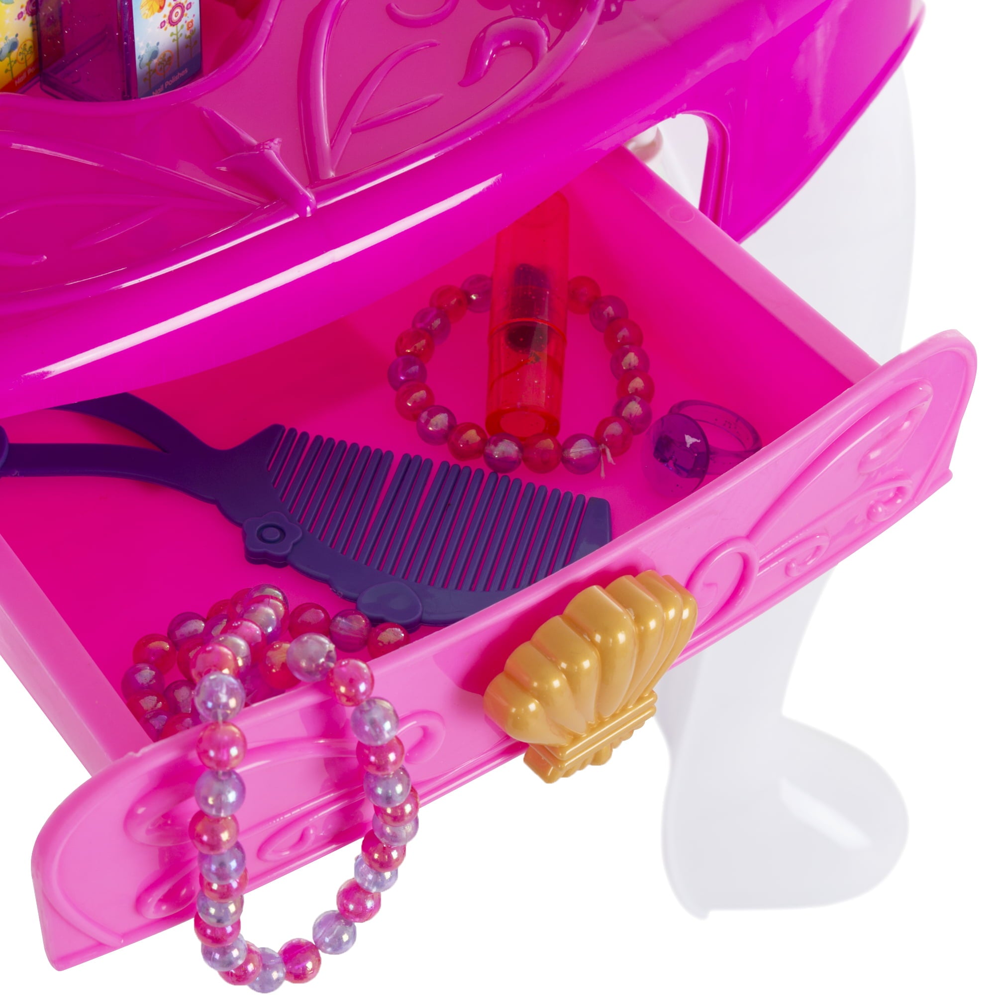 Pretend Play Princess Vanity with Stool， Accessories， Lights， Sounds by Hey! Play!