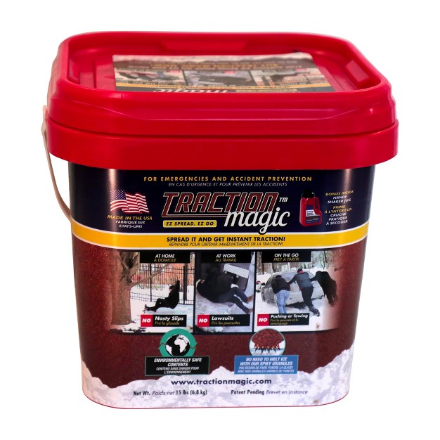 Traction Magic Quick Application All Terrain Natural Ice And Snow Melt Granule Crystals For Sidewalks Driveways And Parking Lots 15 Pound Bucket