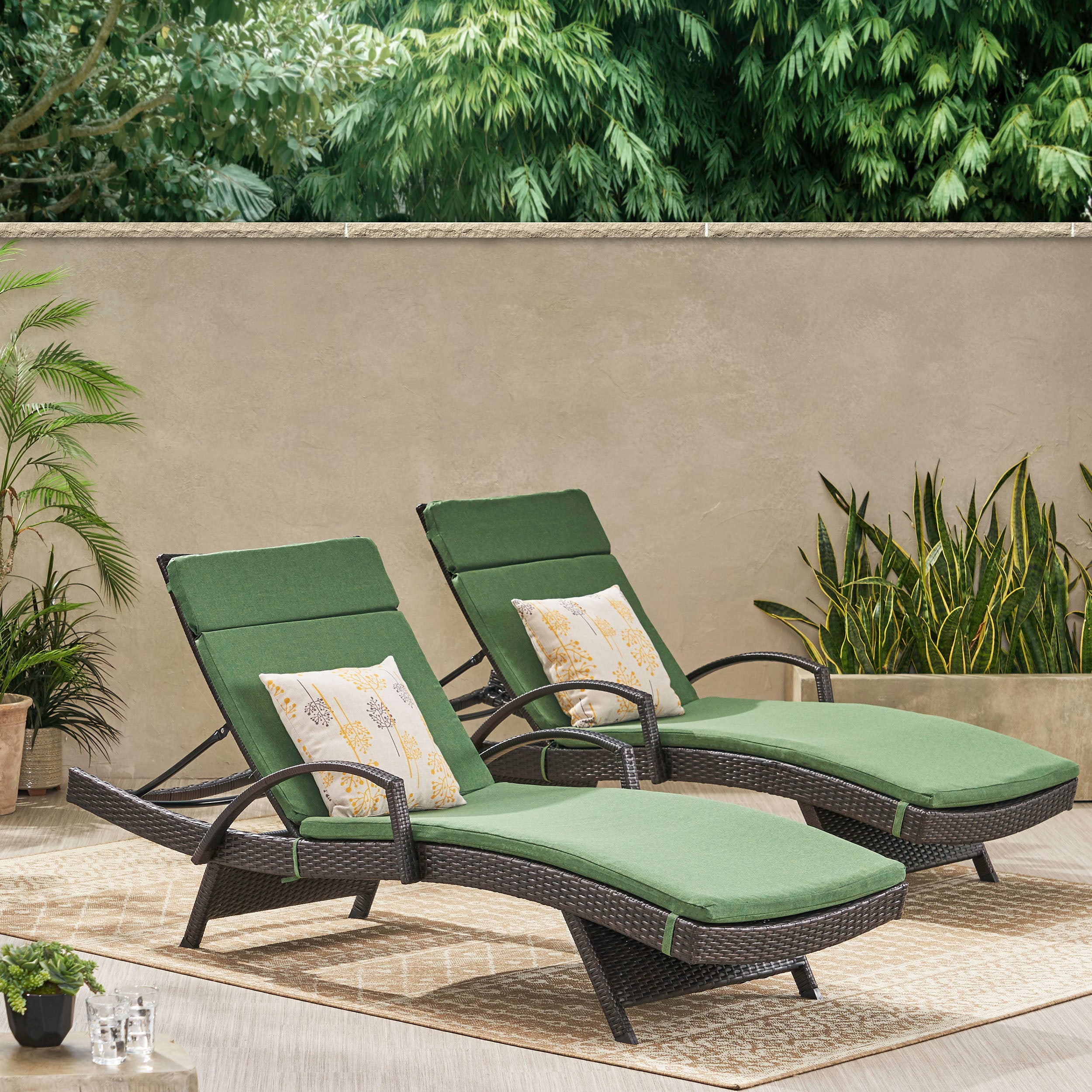 Lakeport Outdoor Wicker Armed Chaise Lounge Chairs w/ Cushions (set of 2)