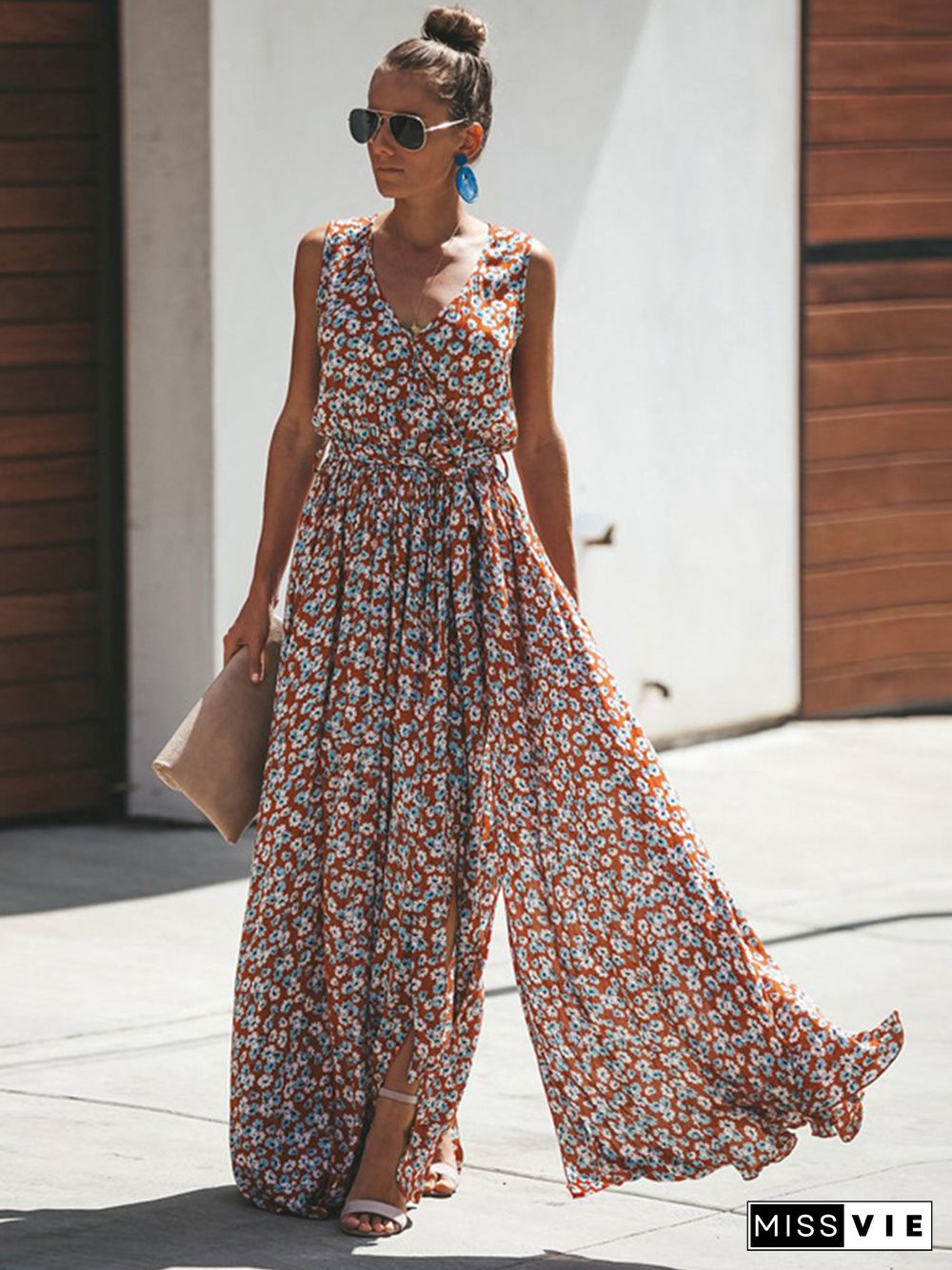 Jastie Women Summer Dress Floral Print Maxi Dresses Bohemian Hippie Beach Long Dress Women's ClothingVestidosDeVerano