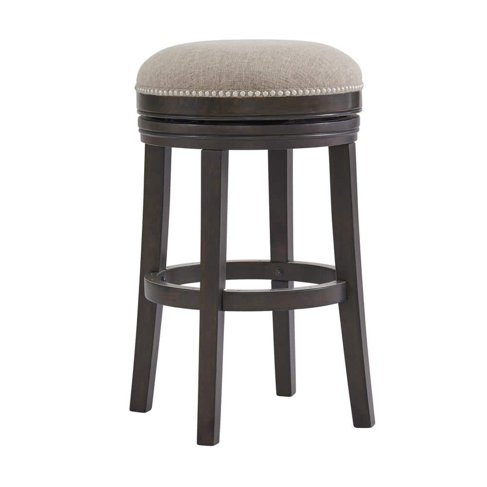 Alaterre Furniture Clara 29 in. Dark Brown Rubberwood Backless Swivel Bar Height Stool with Cushioned Seat ANCL02FDC