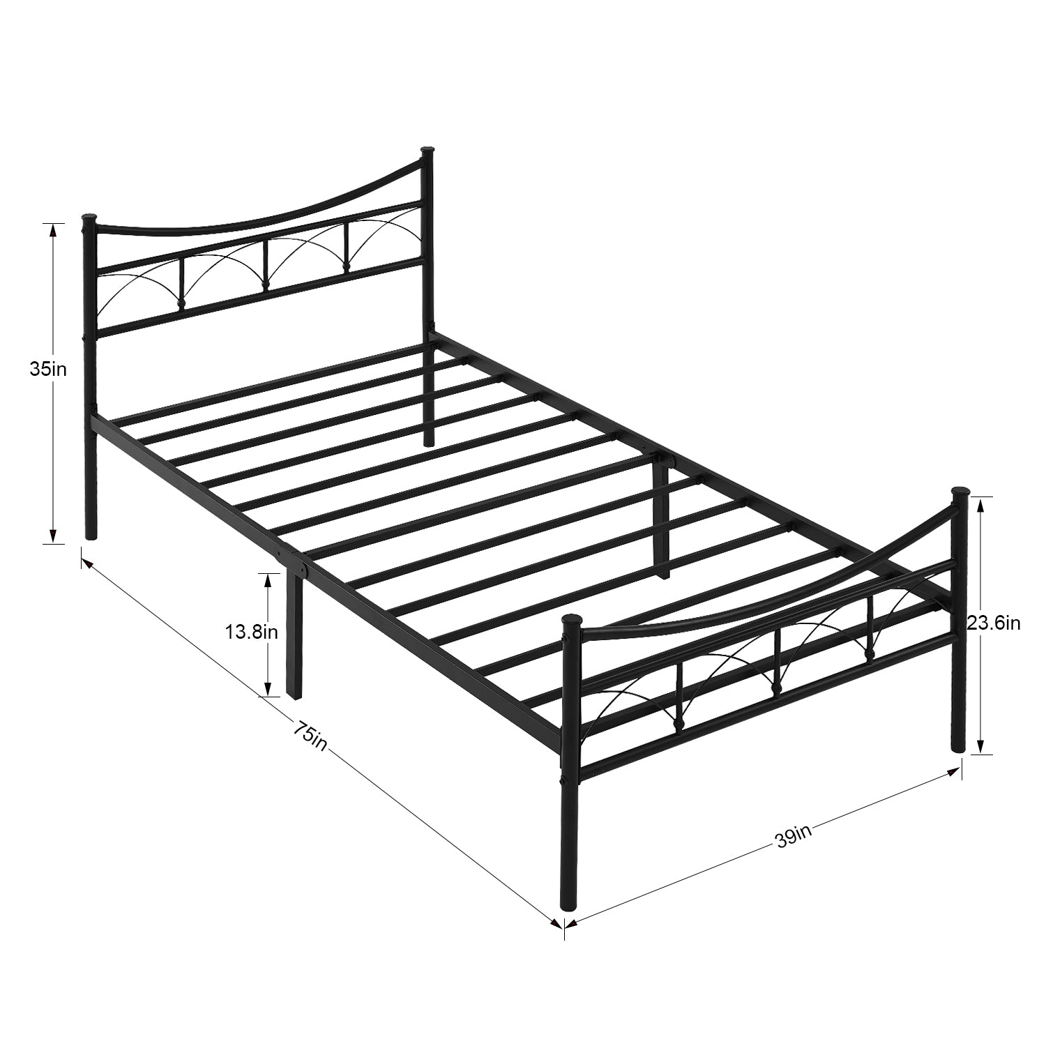 VECELO Metal Platform Bed Frame with Headboard and Footboard, No Box Spring Needed, Twin Size, Black