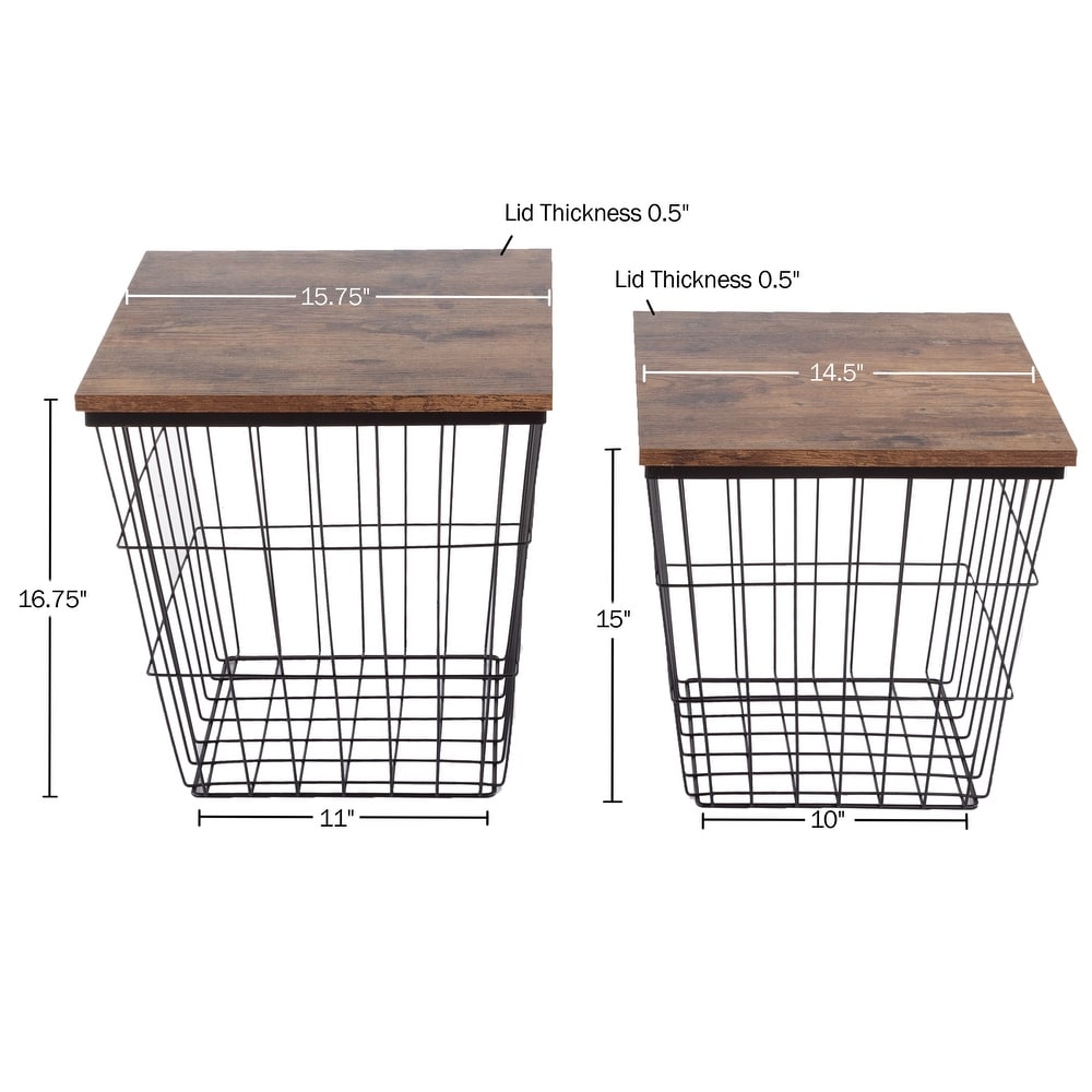 Lavish Home End Table Square Wire Basket Nesting Tables  Set of 2