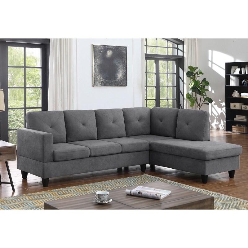 Ivan Dark Gray Woven Sectional Sofa with Right Facing Chaise