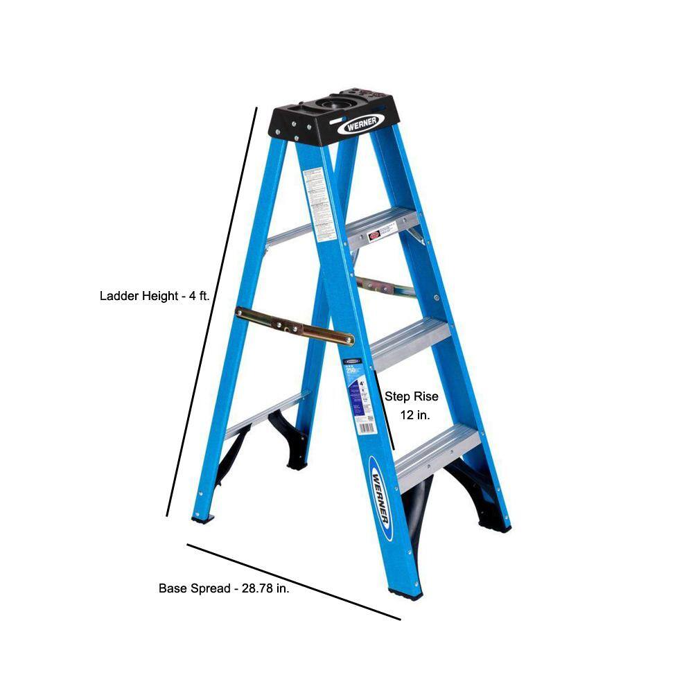 Werner 4 ft. Fiberglass Step Ladder with 250 lb. Load Capacity Type I Duty Rating FS104