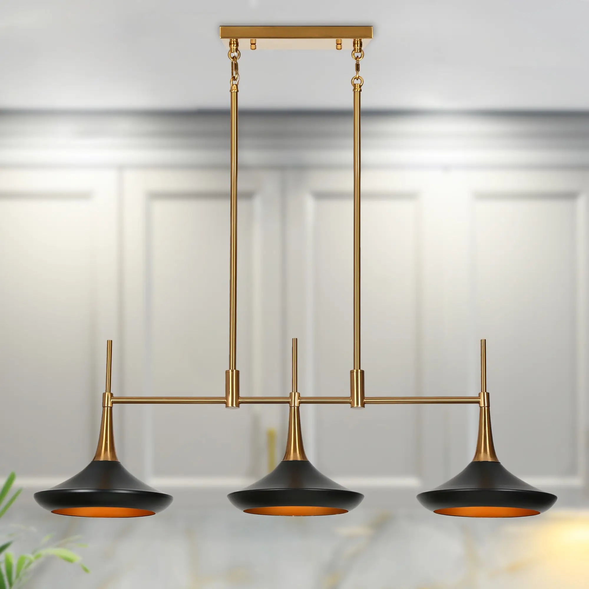 Conia Modern 3-Light 34.6-in Black Gold Linear Chandelier Kitchen Island Lights for Dining Room - 34.6