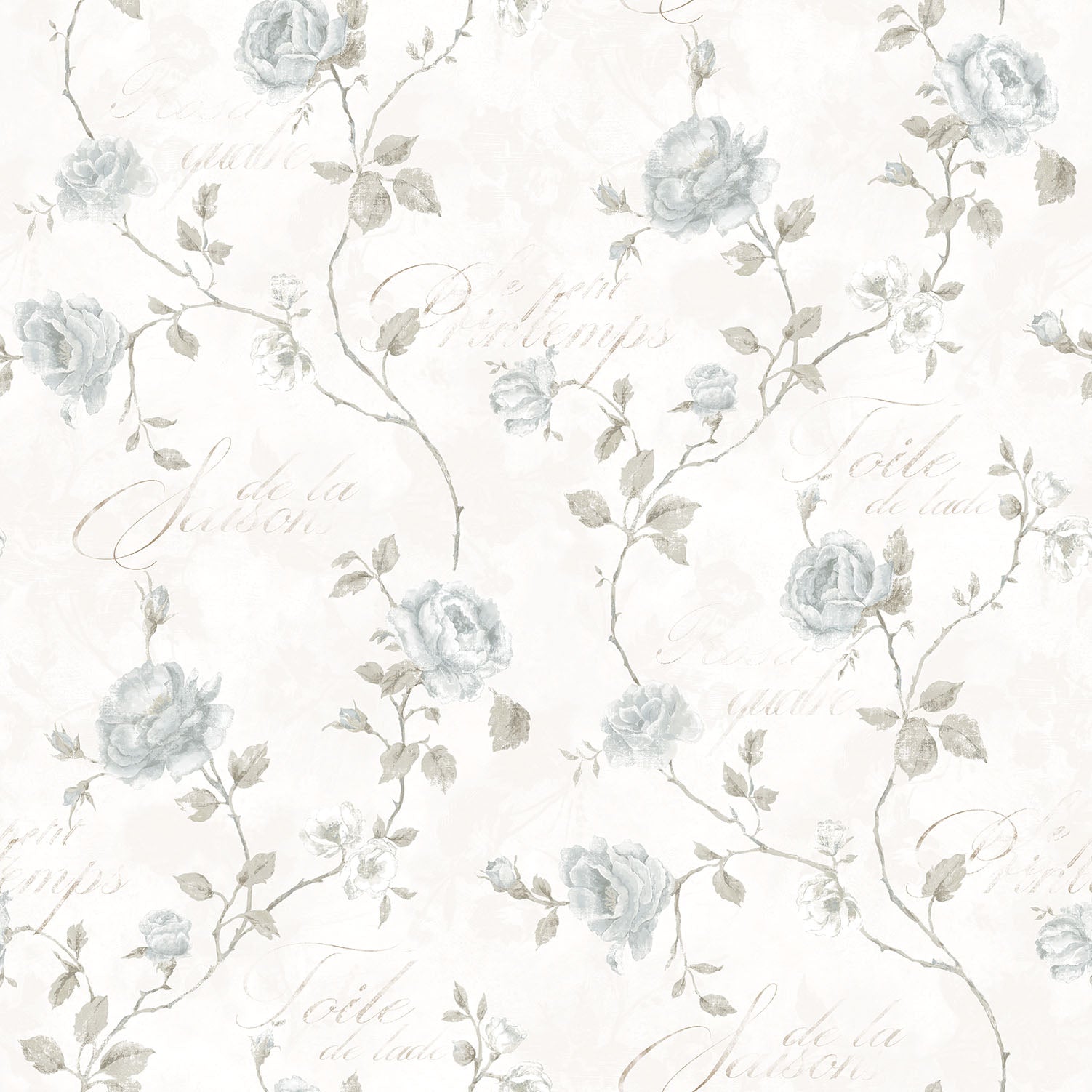 Calligraphy Rose Blue Wallpaper from the Vintage Roses Collection