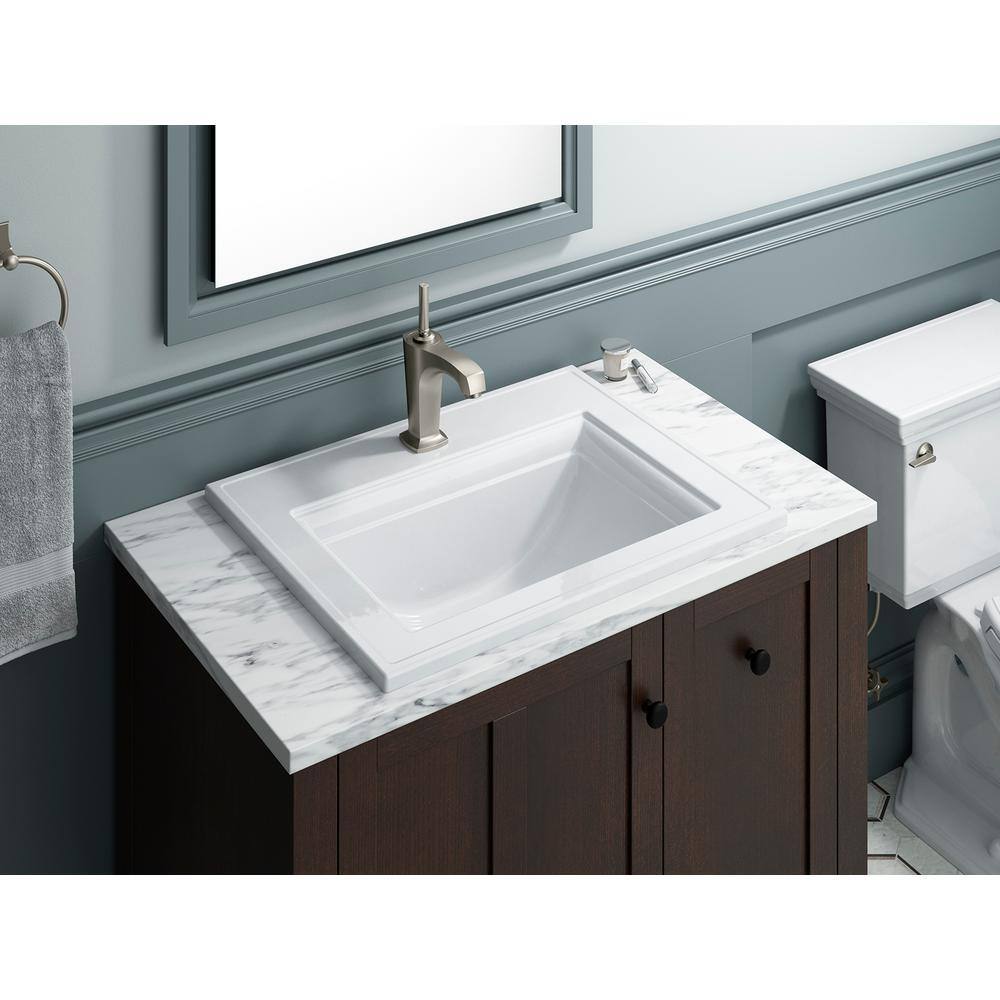 KOHLER Memoirs Stately Drop-In Vitreous China Bathroom Sink in White with Overflow Drain K-2337-1-0