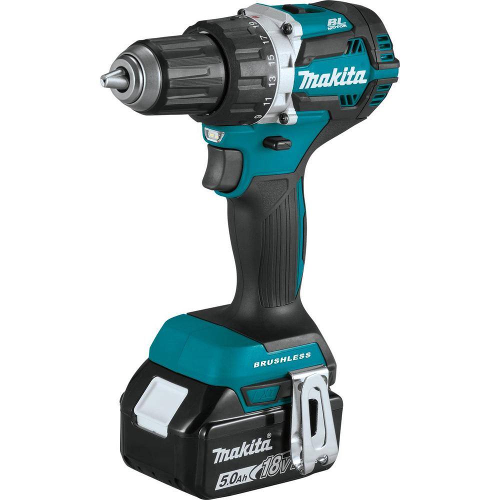 Makita 18V LXT Lithium-Ion Compact Brushless Cordless 12 in. Driver-Drill Kit with Two 5.0 Ah Batteries Charger Bag XFD12T