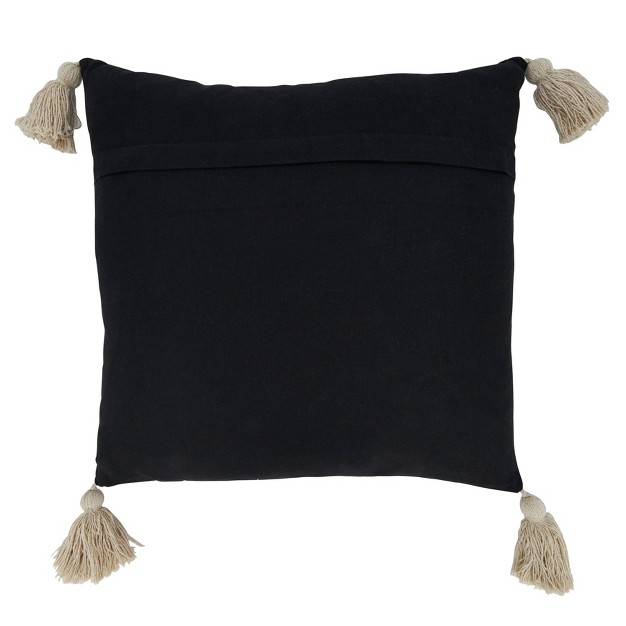 Stitched Tassel Design Square Throw Pillow Cover Black Saro Lifestyle