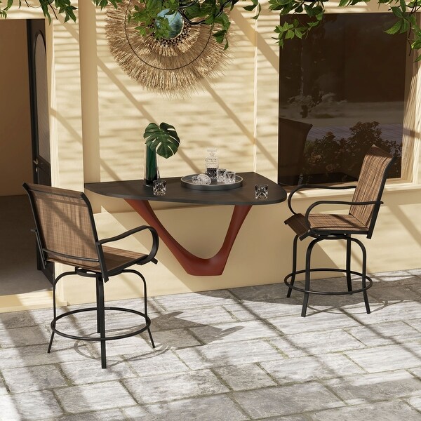 Outsunny Outdoor Bar Stools Set of 2 with Armrests，360° Swivel Bar Height Patio Chairs with Highdensity Mesh Fabric，Steel