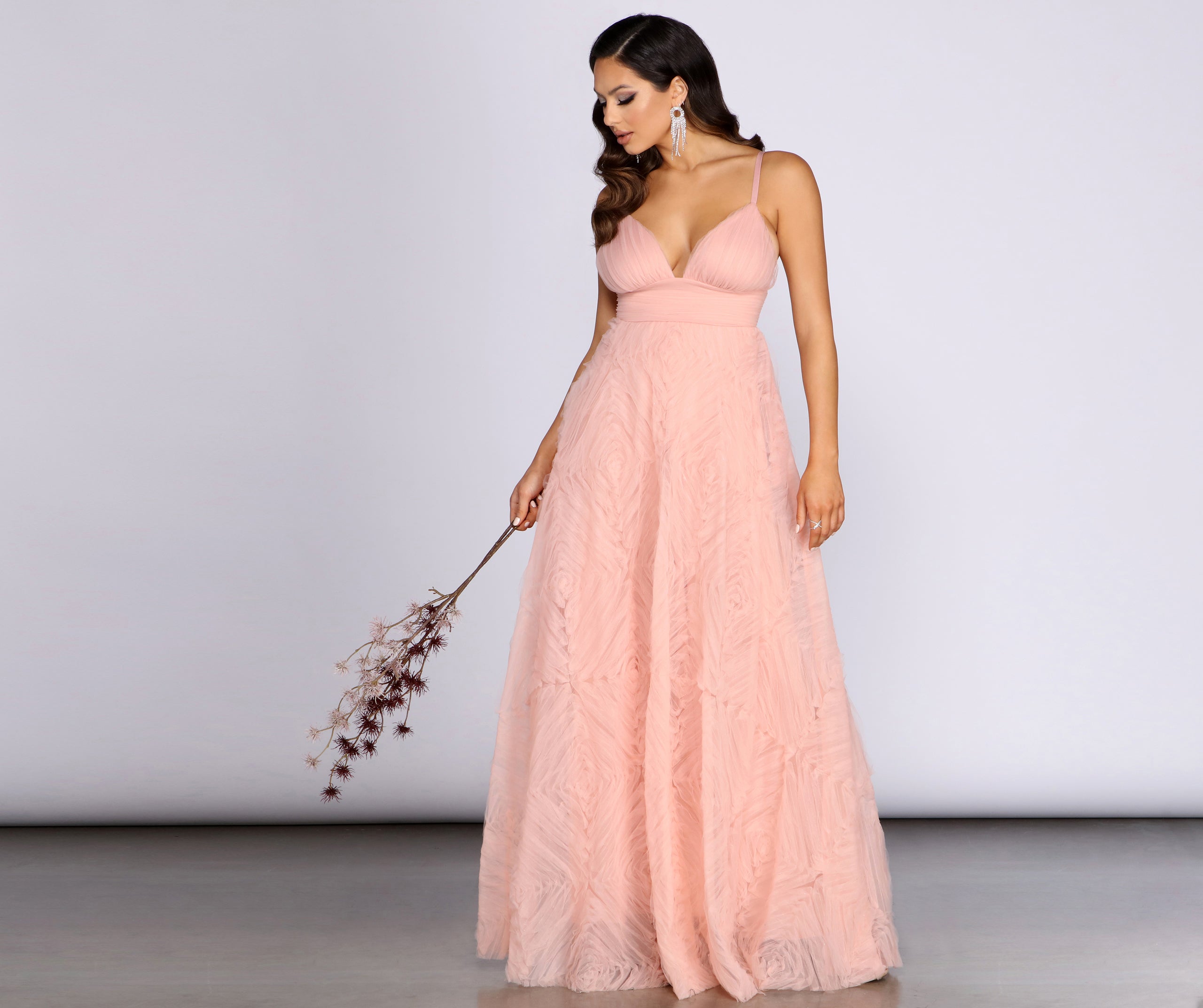 Aleta Deep V Tulle Ball Gown