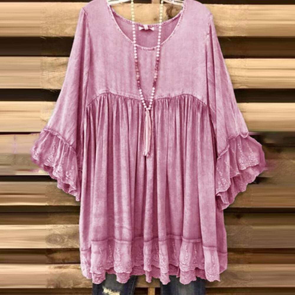 Casual Long Sleeve Round collar Plain Shirts & Tops