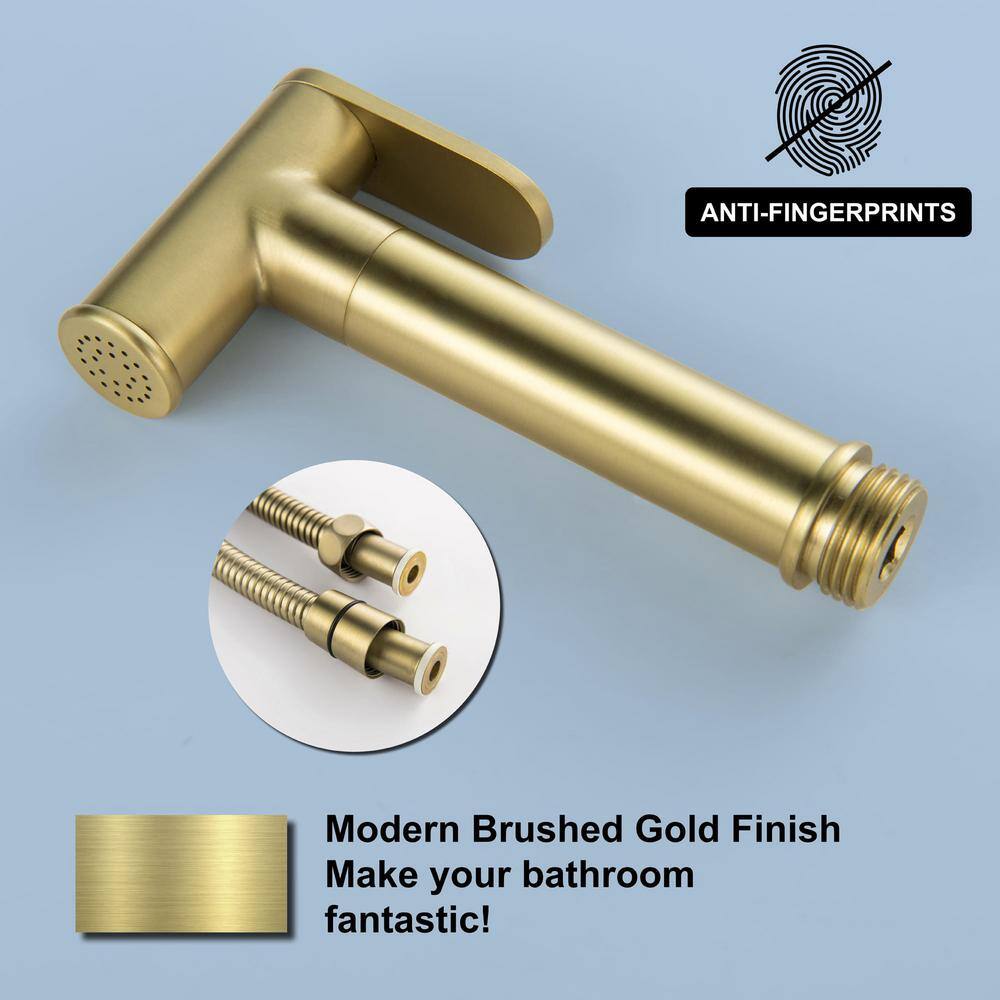 FLG Single-Handle Bidet Faucet with Handle Warm Water Wall Mount Bidet Sprayer for Toilet with Rough-In Valve Brushed Gold SS-0216-BG