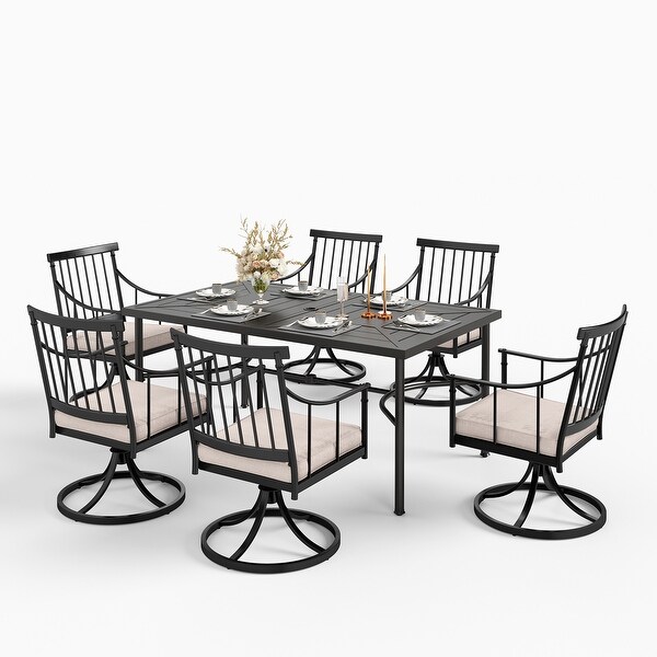 MAISON ARTS 7Piece Outdoor Dining Set for 6，Metal Steel Dining Table with Umbrella Hole