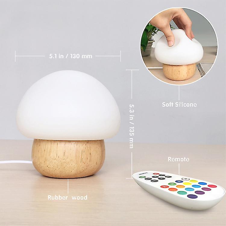 Led Color Changing Mushroom Soft Baby Night Light With Smart Motion Touch Sensor  Wooden Tabie Lamp