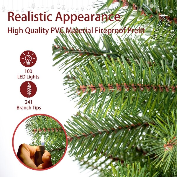 4FT Artificial Christmas Tree Prelit with Stand and 100 Warm White LED Lights，Realistic 241 Branch Tips