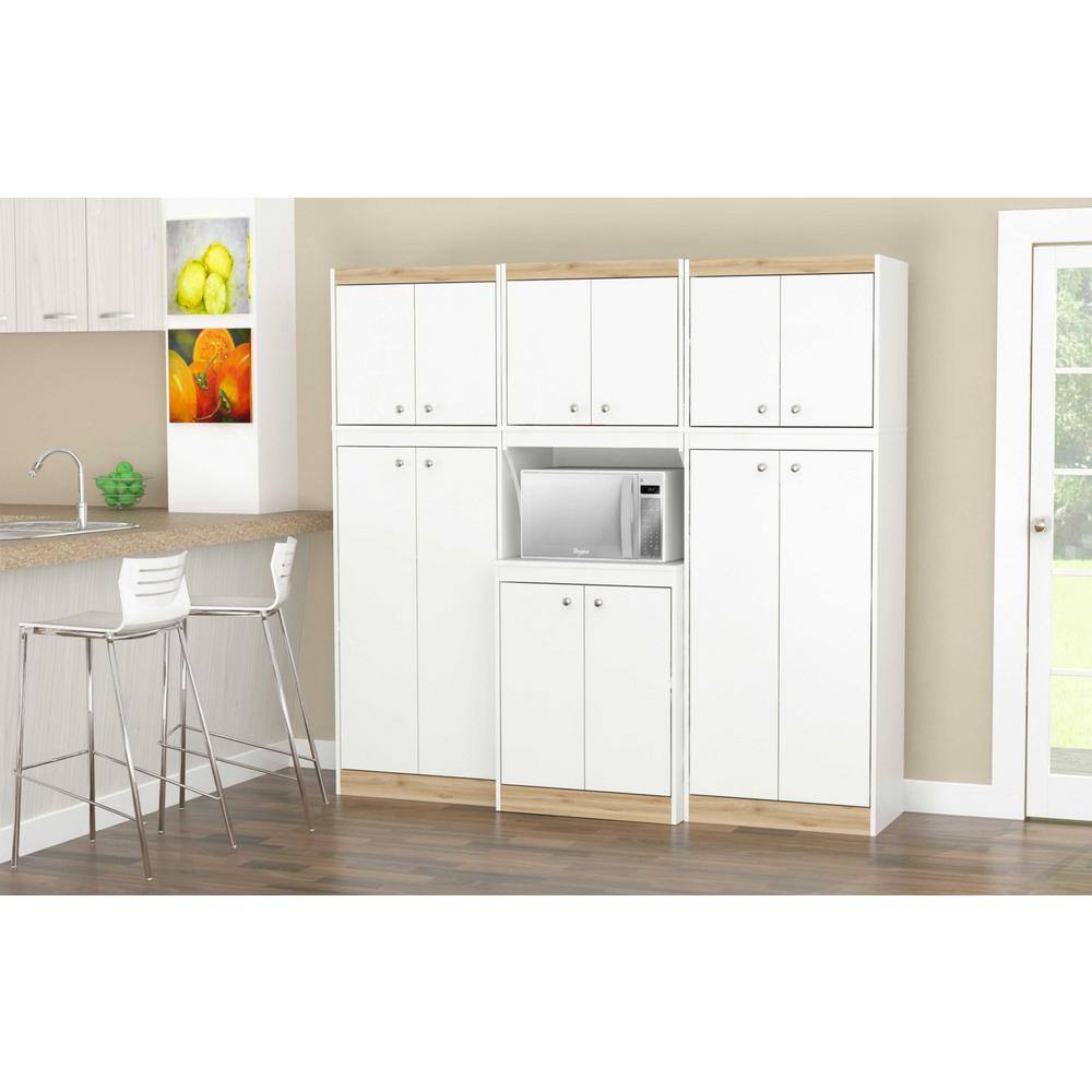 Inval 70.86 in. W x 66.93 in. H x 14.49 in. D Kitchen Storage Utility Cabinet in White and Vienes Oak (3-Piece) KS-GP2