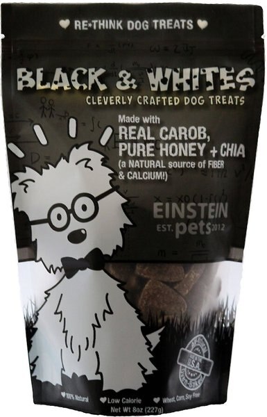 Einstein Pets Wheat-Free Black and Whites Real Carob， Pure Honey and Chia Natural Oven Baked Dog Treats， 8-oz bag