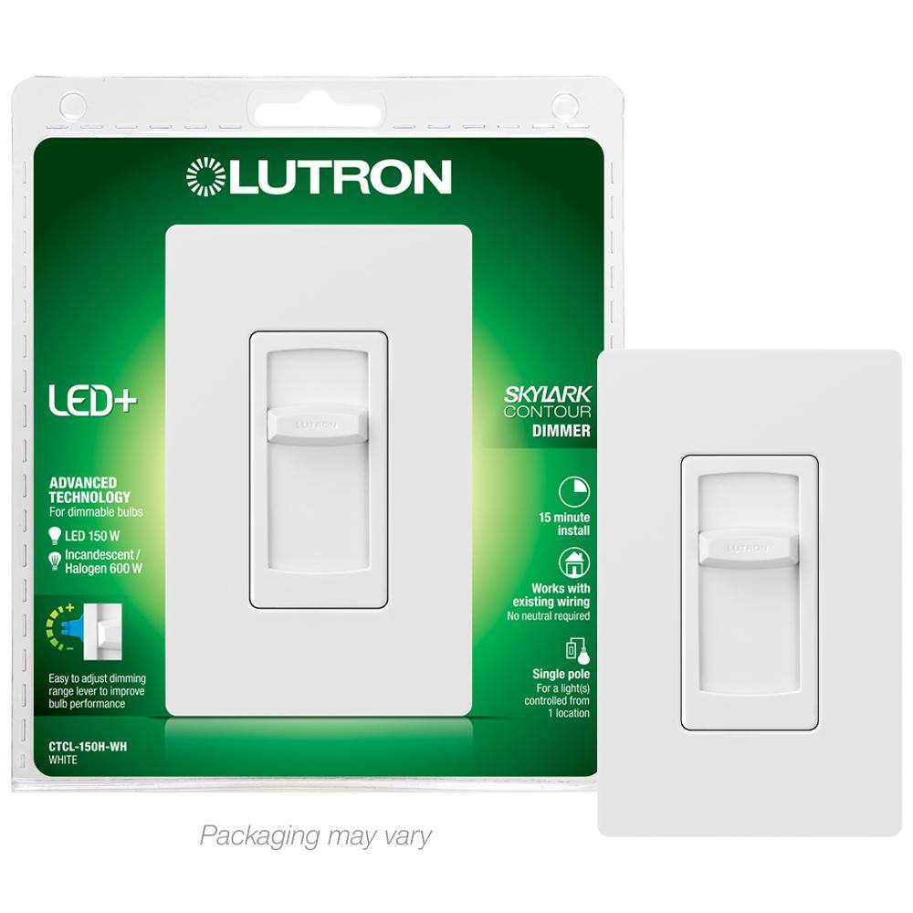 Lutron Skylark Contour LED+ Dimmer Switch with Wallplate for LED Bulbs 150-WattSingle-Pole or 3-Way White (CTCL-WHW) CTCL-WHW