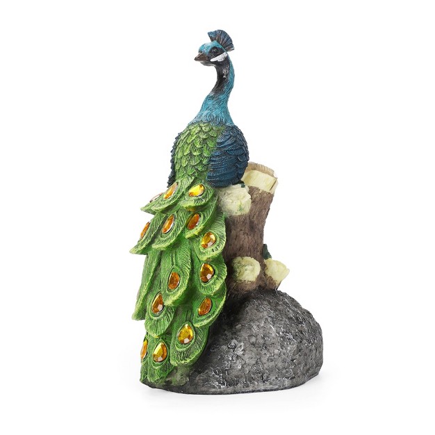 Techko Maid Peacock Calm Solar Outdoor Garden Statue Decor With Spotlight