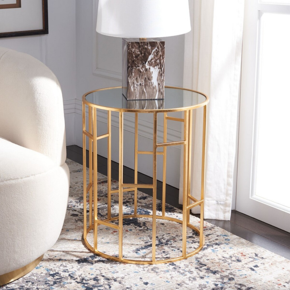 Natalie Mirror Top Accent Table  Gold   Contemporary   Side Tables And End Tables   by Rustic Home Furniture Deco  Houzz