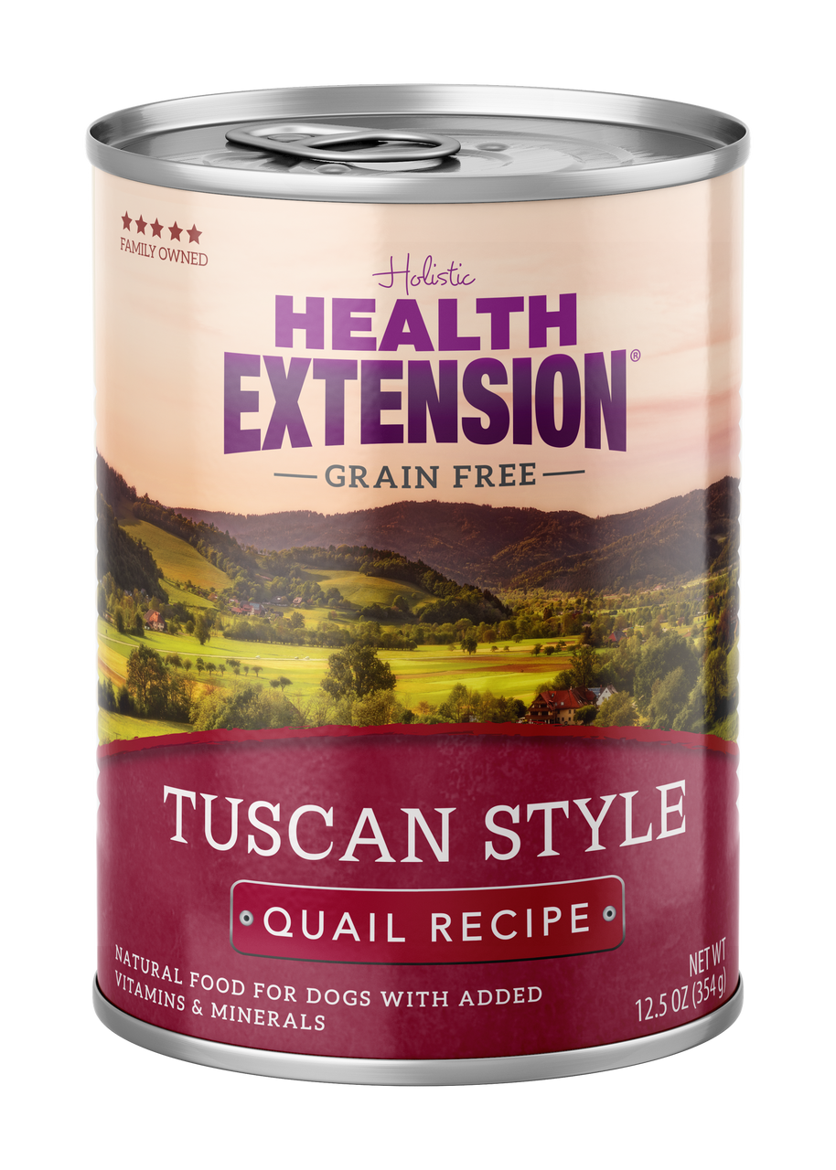 Health Extension Grain Free Tuscan Style Quail Recipe Canned Dog Food， 12.5 Oz.