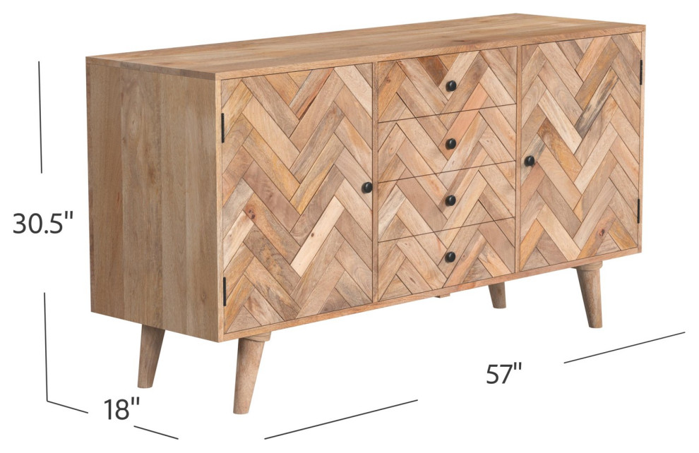 Bohemian Console Table  Mango Wood Frame With Chevron Patterned Front  Natural   Midcentury   Console Tables   by Decor Love  Houzz