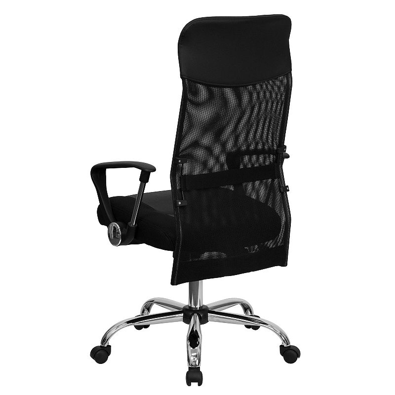 Emma and Oliver High Back Black Leather and Mesh Swivel Task Office Chair with Arms