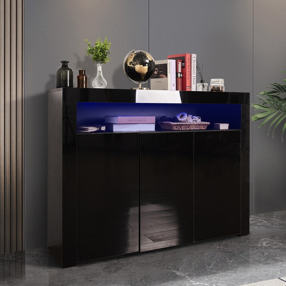 High Gloss LED Sideboard Storage Cabinet TV Stand with Multi Color Lights