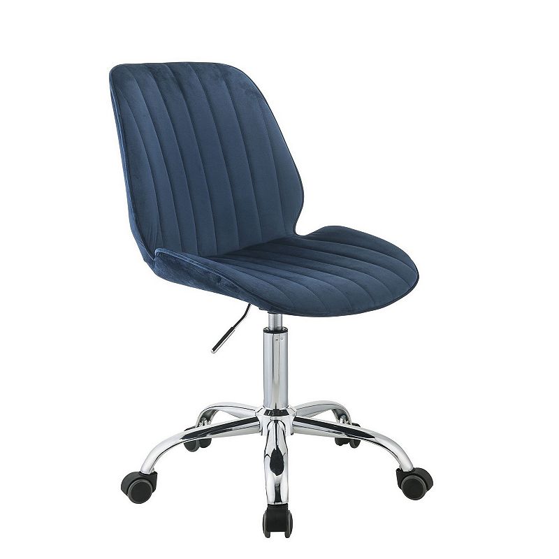 Adjustable Office Chair with Channel Stitching， Blue and Chrome