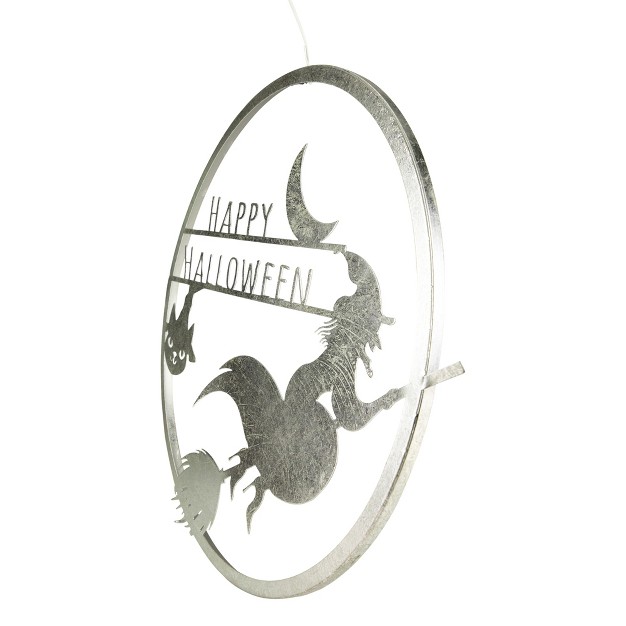 Silver Flying Witch Happy Halloween Wall Sign