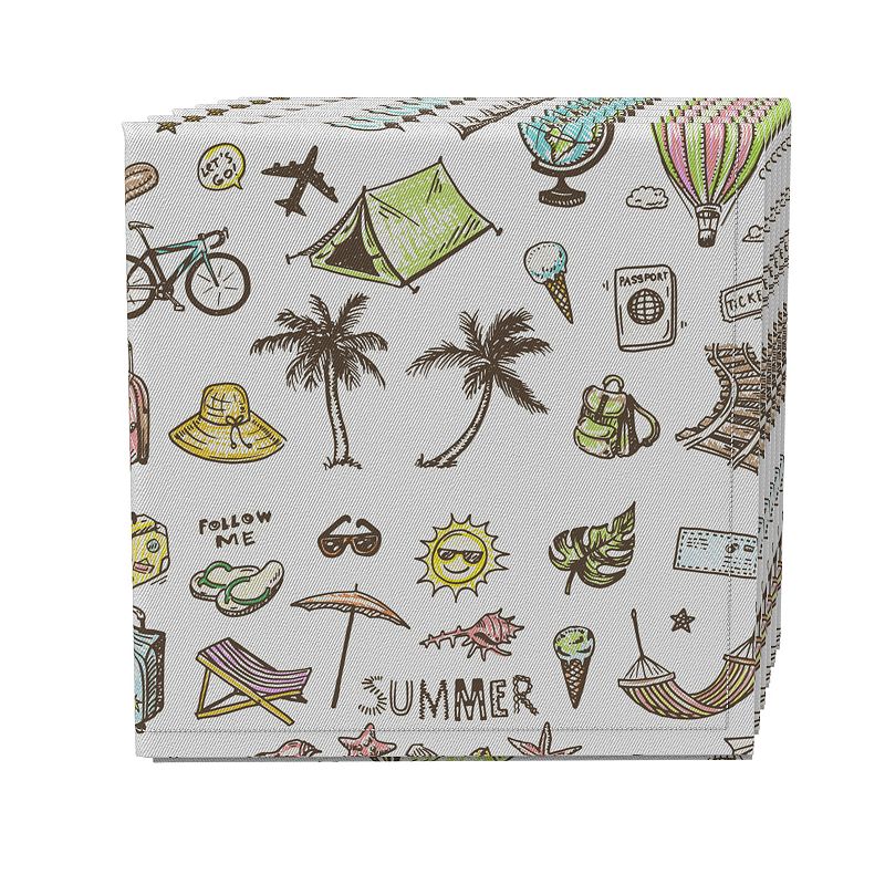 Napkin Set of 4， 100% Cotton， 20x20， Summertime Icons