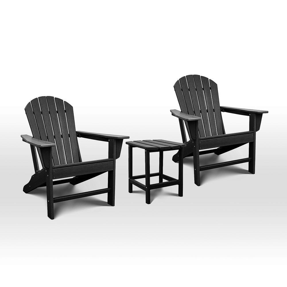 UPLAND 3Pieces Outdoor Black HDPE Composite Adirondack Chair Set with Side Table