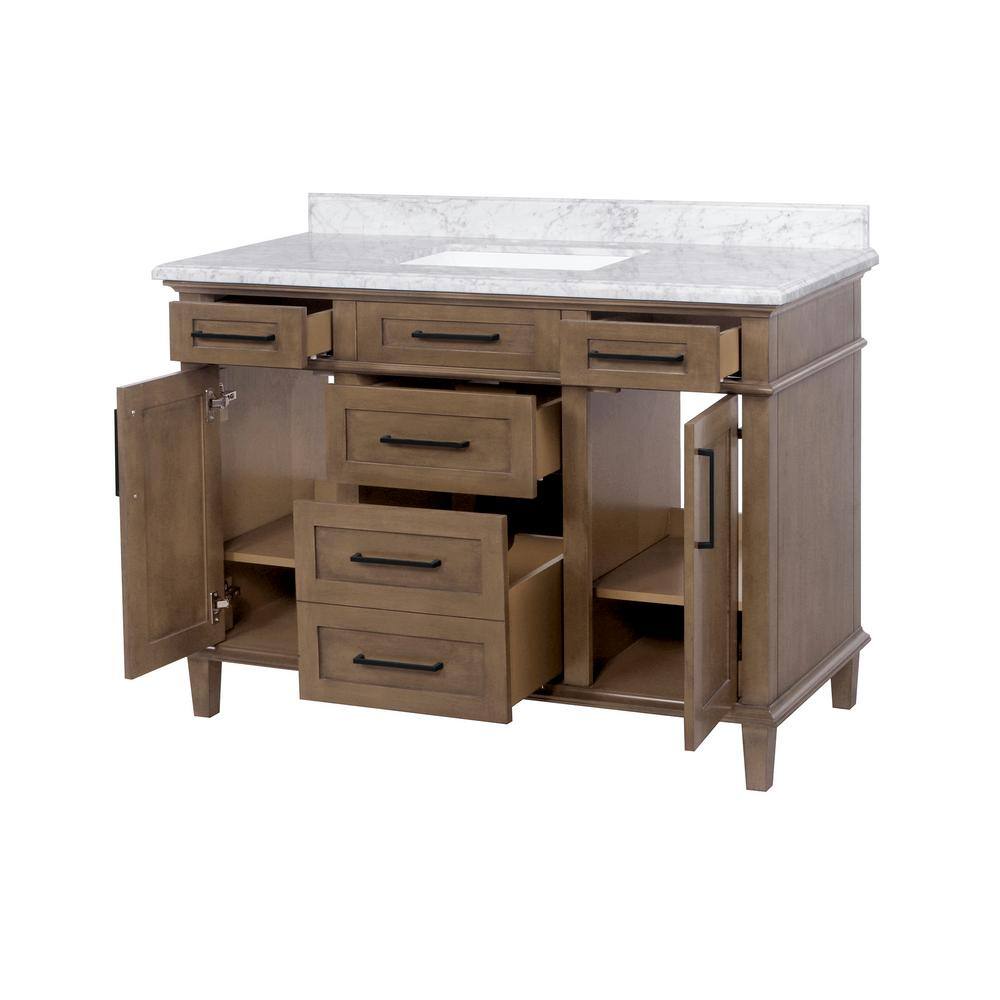 Home Decorators Collection Sonoma 48 in. W x 22 in. D x 34 in H Bath Vanity in Almond Latte with White Carrara Marble Top Sonoma 48AL