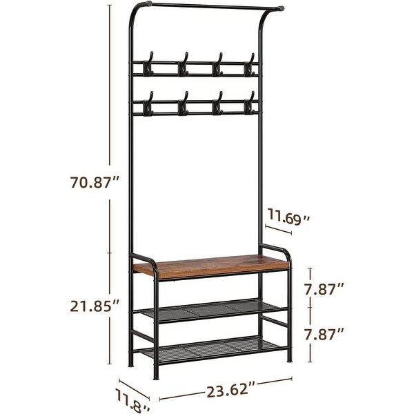 Hall Tree with Entryway Bench with Coat Rack Freestanding Shoe Rack Bench， 3 in 1 Hall Tree