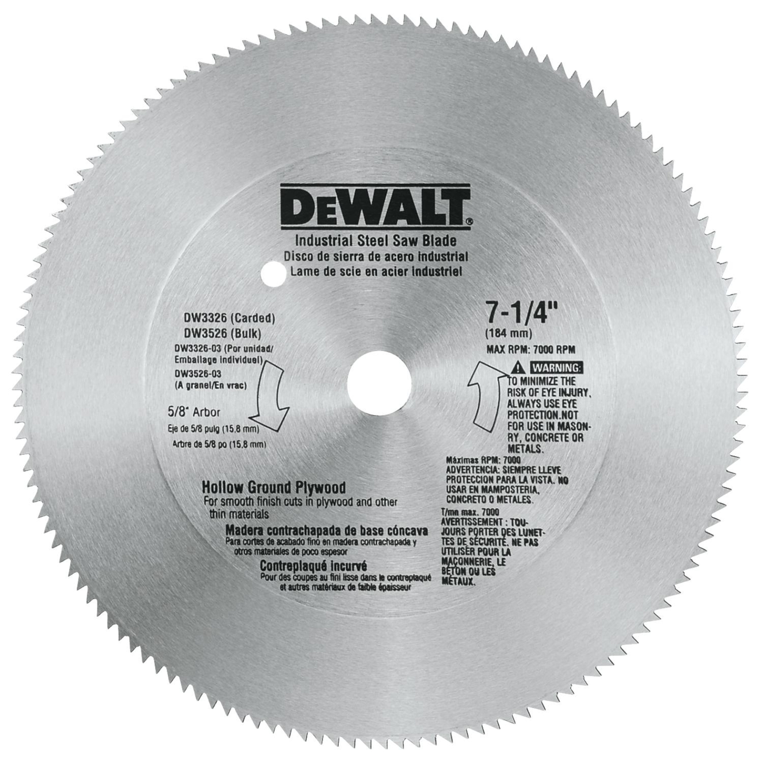 DW 7-1/4 in. D X 5/8 in. Steel Circular Saw Blade 140 teeth 1 pk