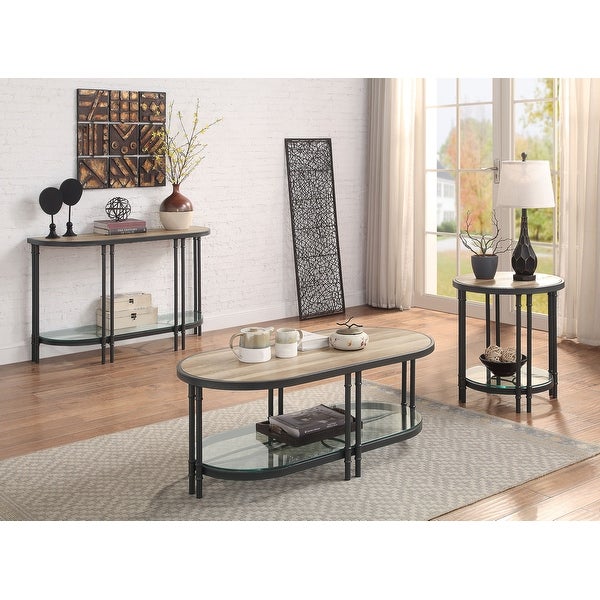 ACME Brantley Roud End Table in Oak and Sandy Black