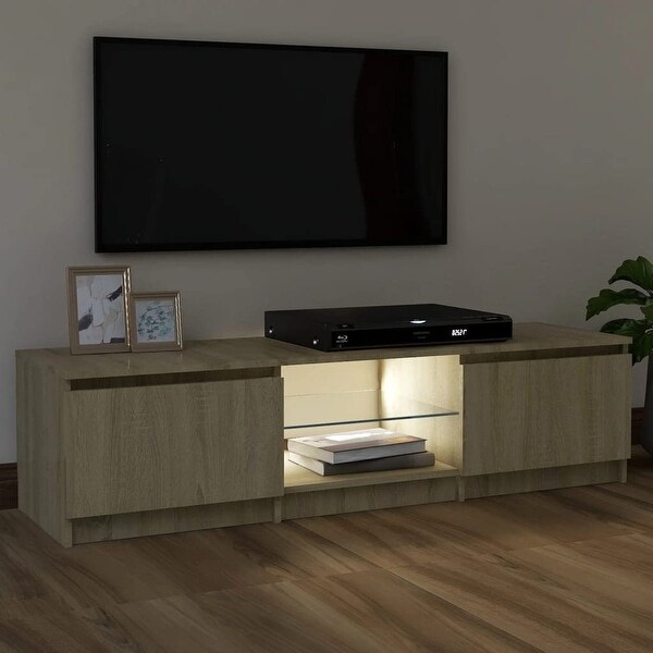 TV Stand， TV Stand with LED， Modern Entertainment Center，for Living Room， Dining Room， Bedroom， Sonoma Oak