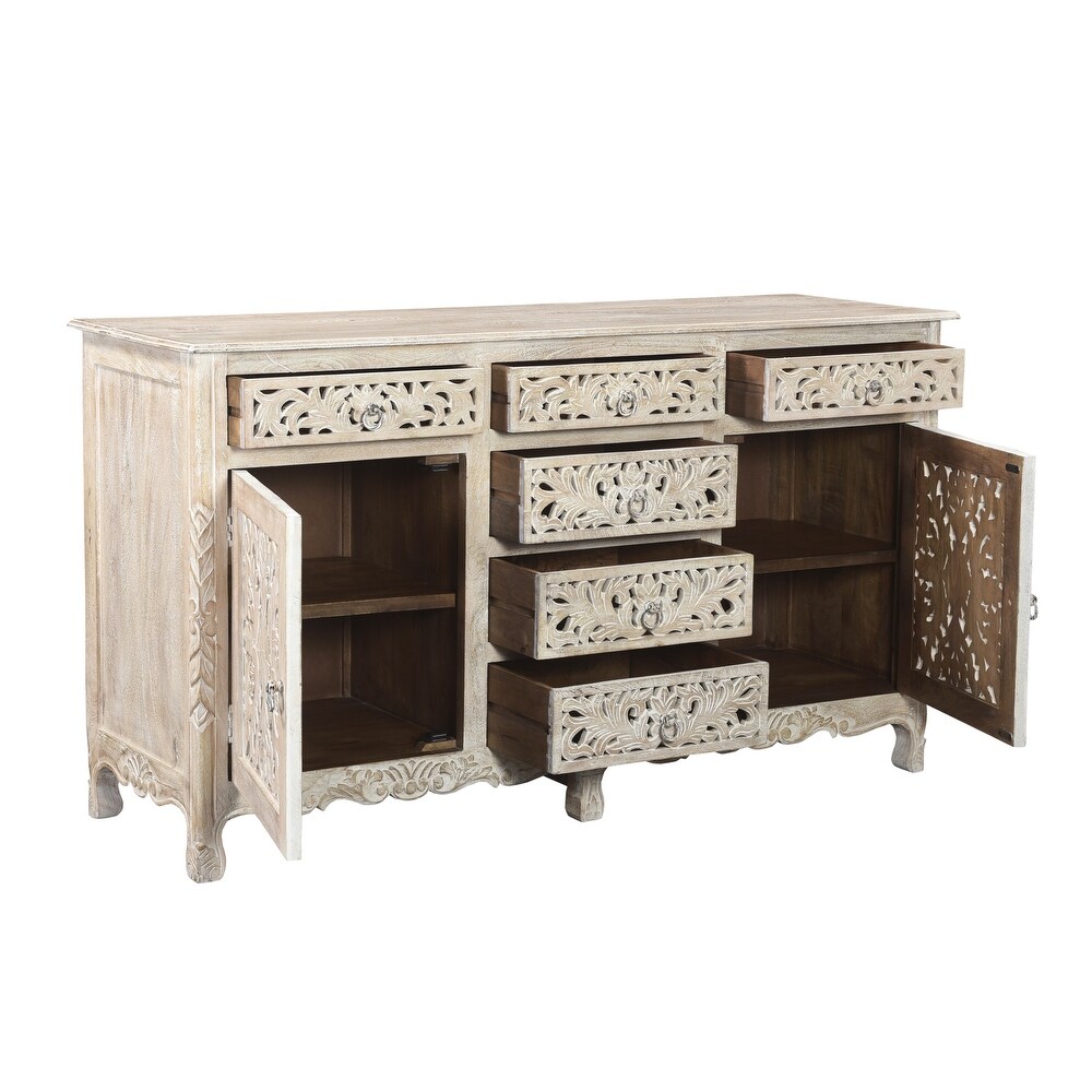 Florence Floral Carved Wood 6 Drawer 2 Door Sideboard