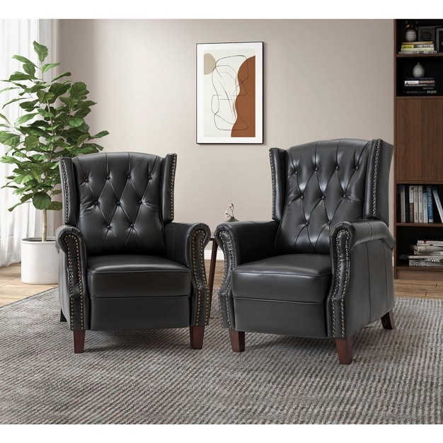 Set Of 2 Claros Transitional Genuine Leather Manual Recliner With Wooden Legs For Living Room And Office Artful Living Design