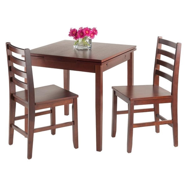 Wood Pulman 3-Pc Dining Set， Extendable Table and 2 Ladder-back Chairs， Walnut Finish